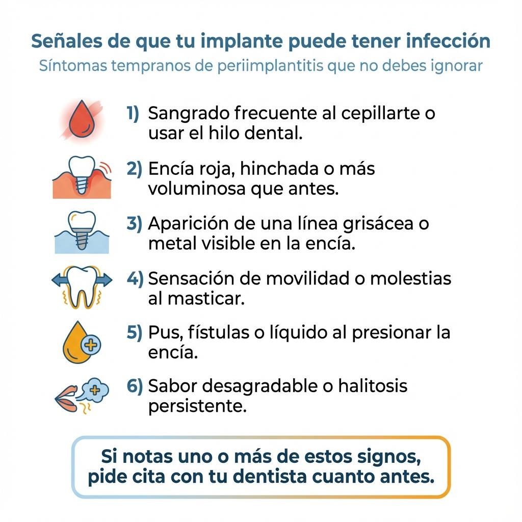 Diagrama de flujo con los pasos básicos a seguir si se sospecha de periimplantitis en un implante dental